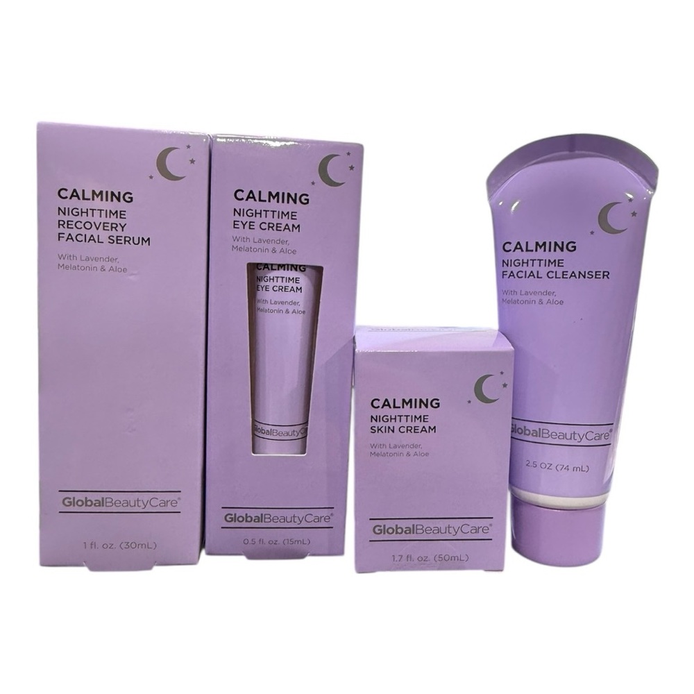 Global Beauty Care Calming Nighttime Skincare Set – Lavender, Melatonin Aloe NEW